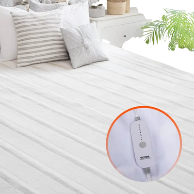 VEVOR Heated Mattress Pad, 78 x 80 in, King Electric Bed Warmer with 1-5 Heat Settings Control, 10-Hour Auto Shut Off, Machine-Wash Breathable Coral Fleece Heating Electric Mattress Sheets, White