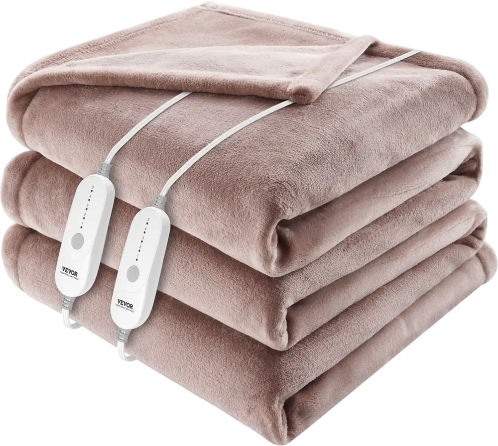 VEVOR Heated Blanket Electric Throw, 100" x 90" King Size, Soft Flannel Heating Blanket with 10 Hours Timer Auto-off & 5 Heating Levels, Dual Control, Machine Washable, ETL & FCC Certification (Beige)