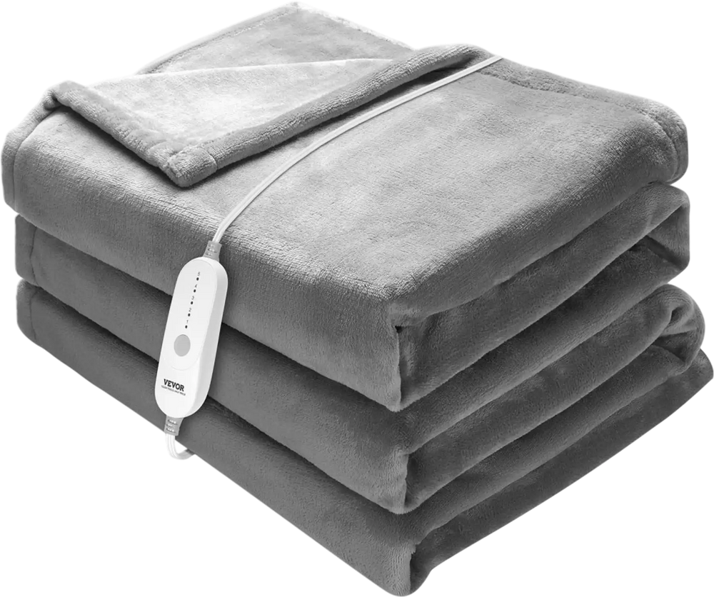 VEVOR Heated Blanket Electric Throw, 72" x 84" Full Size, Soft Flannel Heating Blanket with 10 Hours Timer Auto-off & 5 Heating Levels for Couch Sofa, Machine Washable, ETL & FCC Certification (Grey)