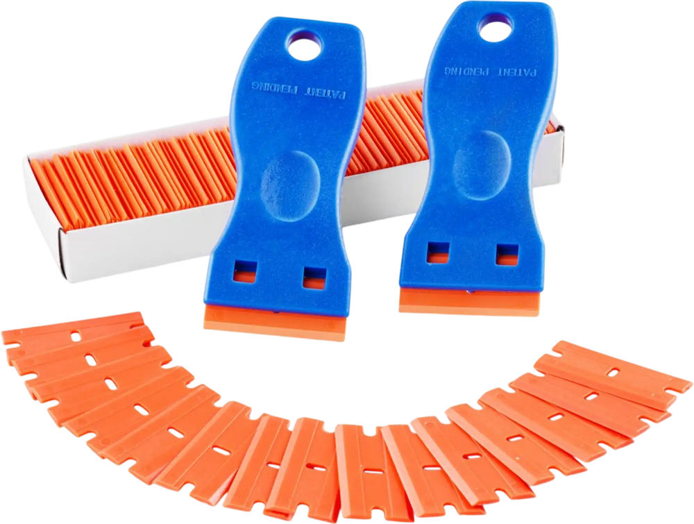 VEVOR Plastic Razor Blade Scraper, 2PCS Scraper Tool, 120PCS Plastic Blades, Cleaning Scraper Remover for Stickers, Decals, Adhesive, Labels, Paint from Glass, Car, Window, Caulk, No Scratches, Blue