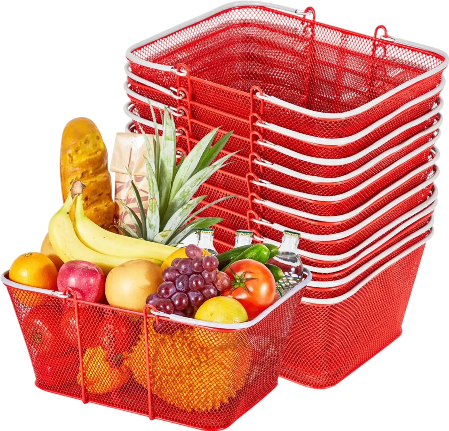 Vevor Shopping Baskets 12-Piece 22 L Stackable Metal Grocery Basket Set Red New