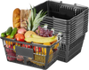 VEVOR Shopping Baskets, 12 PCS, 21L Stackable PE Plastic Grocery Baskets with Handles, Dense Mesh Structure, Holds up to 20 lbs, Portable for Grocery, Retail, Stores, Supermarket, Home Use, Black