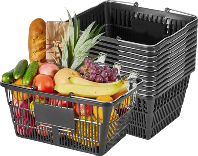 Vevor Shopping Baskets 12-Pc 21 L Stackable Grocery Baskets with Handles Black New