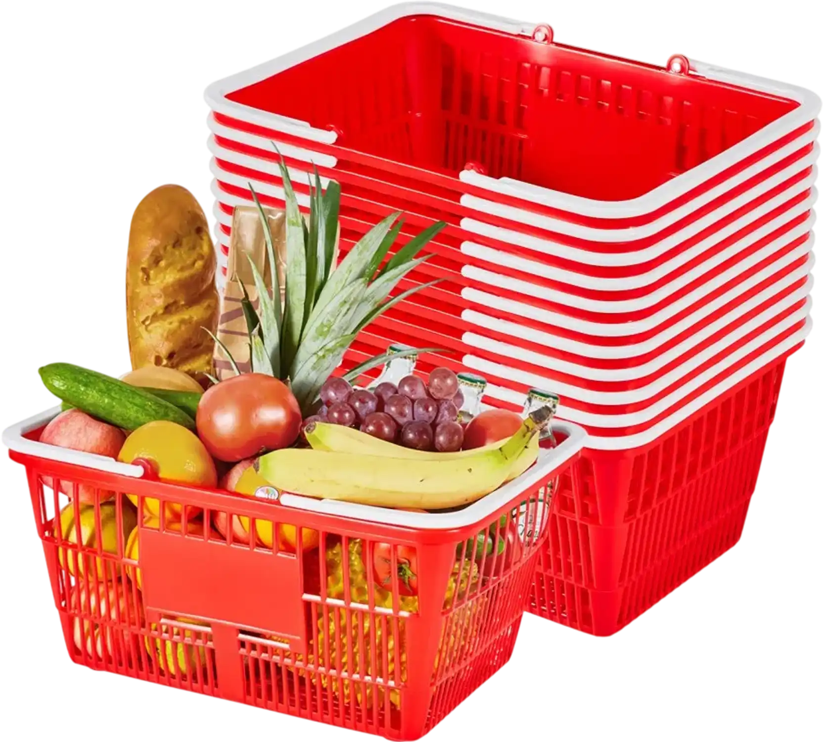 Vevor Shopping Baskets 12-Piece 21 L Stackable Grocery Basket Set Red New