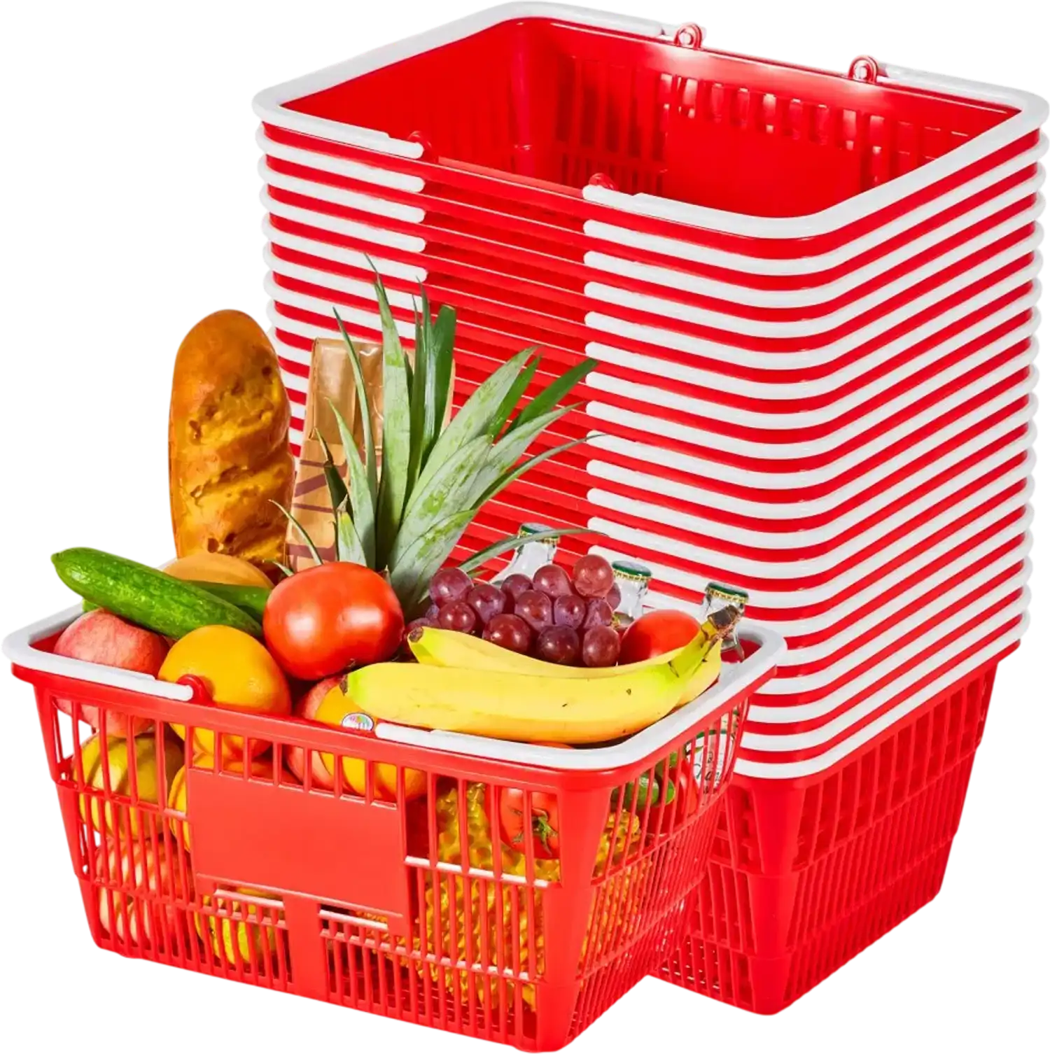 Vevor Shopping Baskets 20-Piece 21 L Stackable Grocery Baskets with Handles Red New