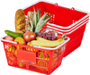 VEVOR Shopping Baskets, 4 PCS, 21L Stackable PE Plastic Grocery Baskets with Handles, Dense Mesh Structure, Holds up to 20 lbs, Portable for Grocery, Retail, Stores, Supermarket, Home Use, Red