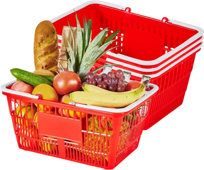 Vevor Shopping Baskets 4-Piece 21 L Red Plastic Grocery Basket Set New