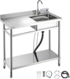 VEVOR Stainless Steel Utility Sink, Free Standing Single Bowl Commercial Kitchen Sink with Faucet, 39.4 x 19.7 x 37 in, Utility Left Basin with Hot & Cold Water Pipe for Garage, Restaurant, Laundry