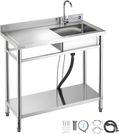 Vevor Utility Sink Freestanding 39 x 20 x 37 in. with Faucet Drainboard New