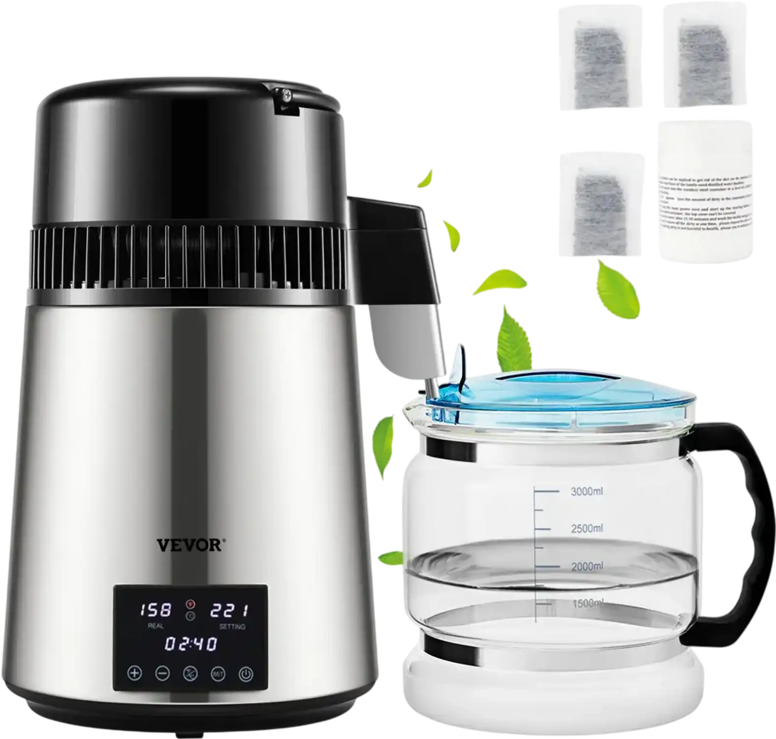 Vevor Water Distiller 1.1 Gal Countertop Distilled Water Maker Silver New