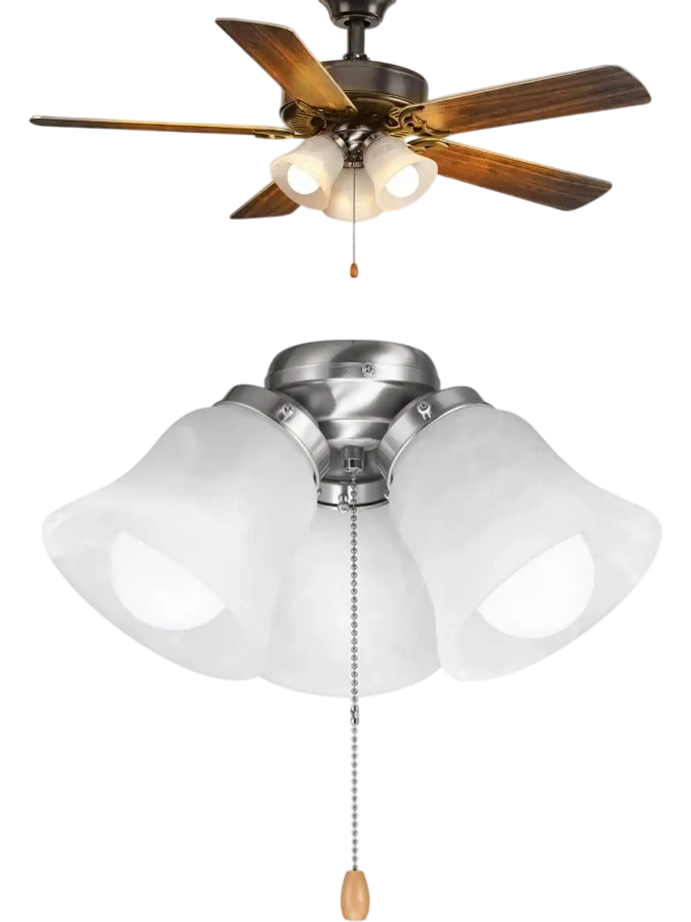 VEVOR Ceiling Fan Light Kit, Three-Light 3000K 750lm Fan Light Kit with Pull Chain, Replacement Fixture for Living Room, Bedroom, Dining Room, Home Decor, Cloud White Glass & Brushed Nickel Finish