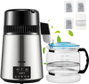 VEVOR 1.1Gal Water Distiller, 0.3Gal/H, 750W Distilled Water Maker Machine 0-99H Timing Dual Temp Display, 304 Stainless Steel Countertop Distiller Glass Carafe Cleaning Powder 3 Carbon Packs, Silver