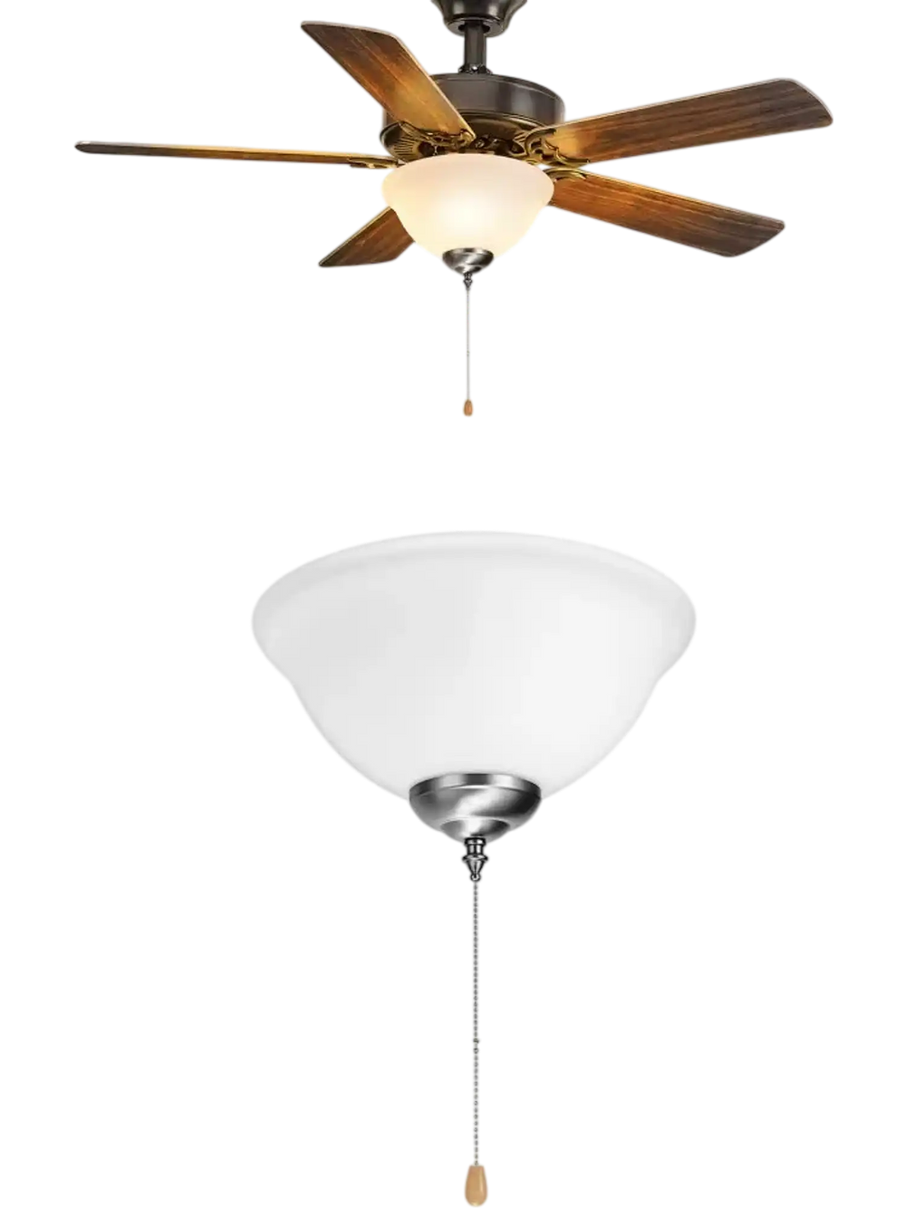 VEVOR Ceiling Fan Light Kit, 750lm 3000K Bowl Shaped Fan Light Kit with Pull Chain, 2 LED Bulbs, Replacement Fixture for Living Room, Dining Room, Bedroom, Indoor, White Glass Shade Brushed Nickel