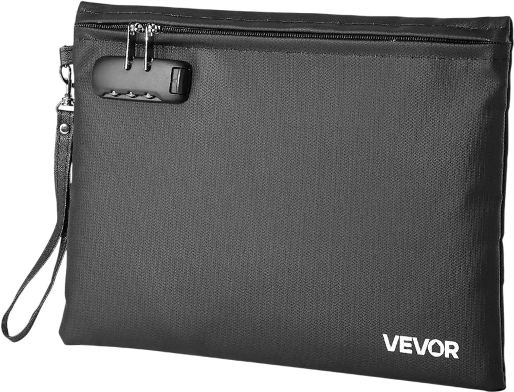 VEVOR Fireproof Document Bag, 1832 ℉ Heat Insulated Fireproof & Waterproof Bag with Lock, Portable File Storage Security Organizer Home Office Travel Use, for Passports, Important Documents & Files