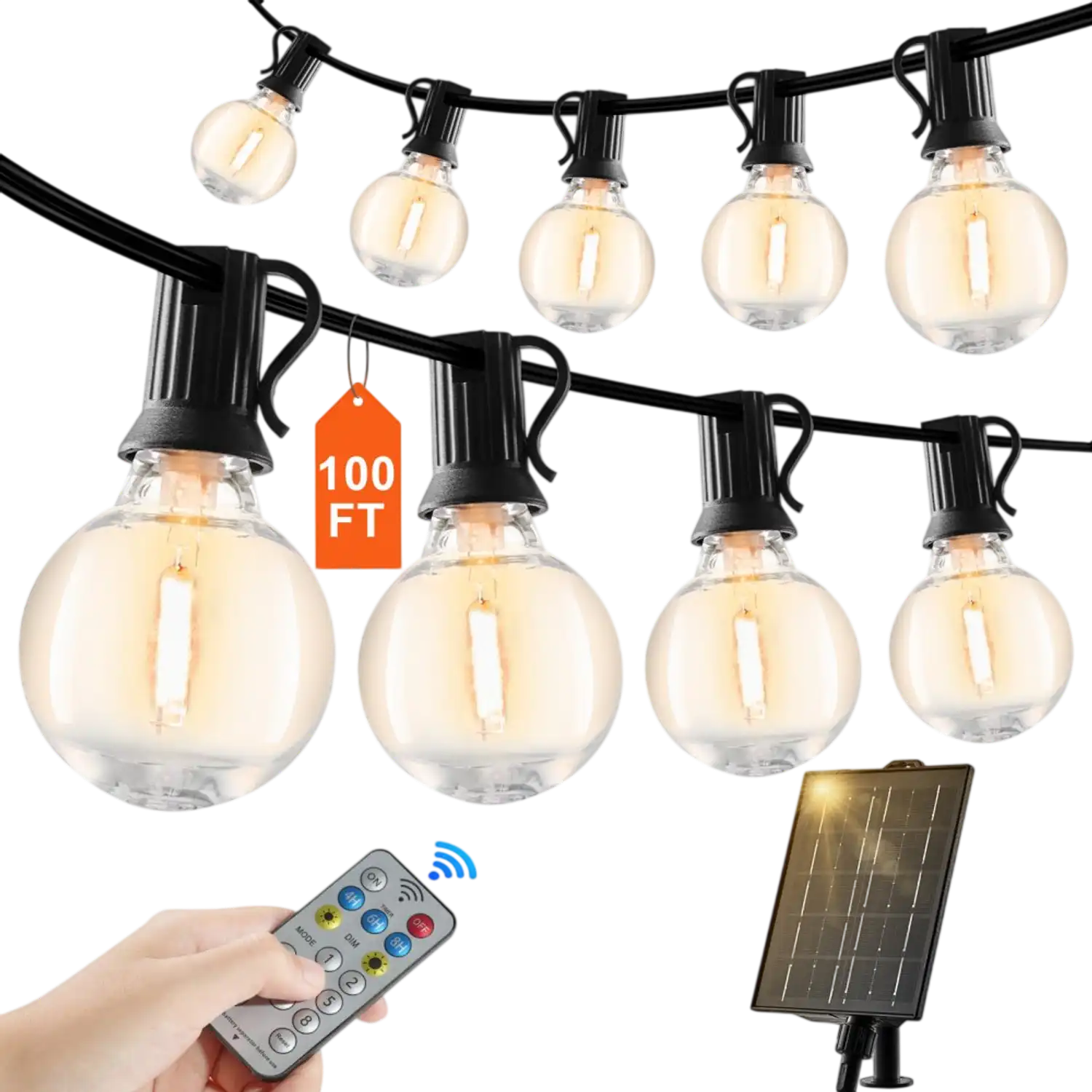 Vevor String Lights Solar Outdoor Patio Hanging Lights 100' 50-Bulb Remote Control New