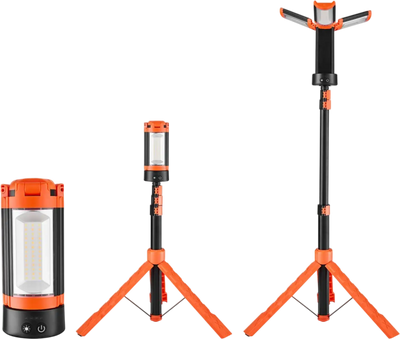 VEVOR LED Work Light with Stand, 10Ah, Rechargeable Cordless Camping Light, with 3 Lamp Heads, Detachable Tripod Stand, 2200 Lumens 3000K-6500K Dimmable, Portable Construction Lighting for Job Site