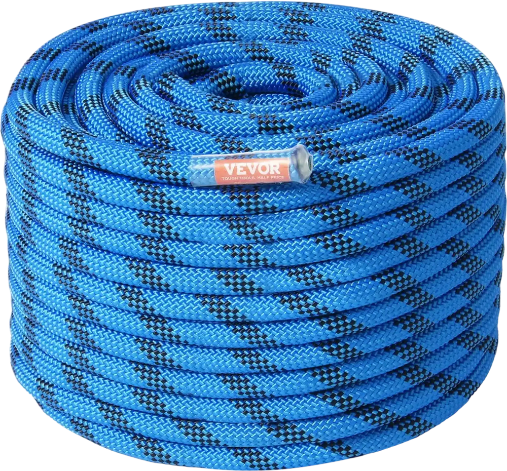 VEVOR 12.7mm Static Climbing Rope, 38M(125ft) Outdoor Rock Climbing Rope 30KN Breaking Tension, Fiber Rope with Steel Snap Hooks for Escape, Rappelling, Fire Rescue, Blue
