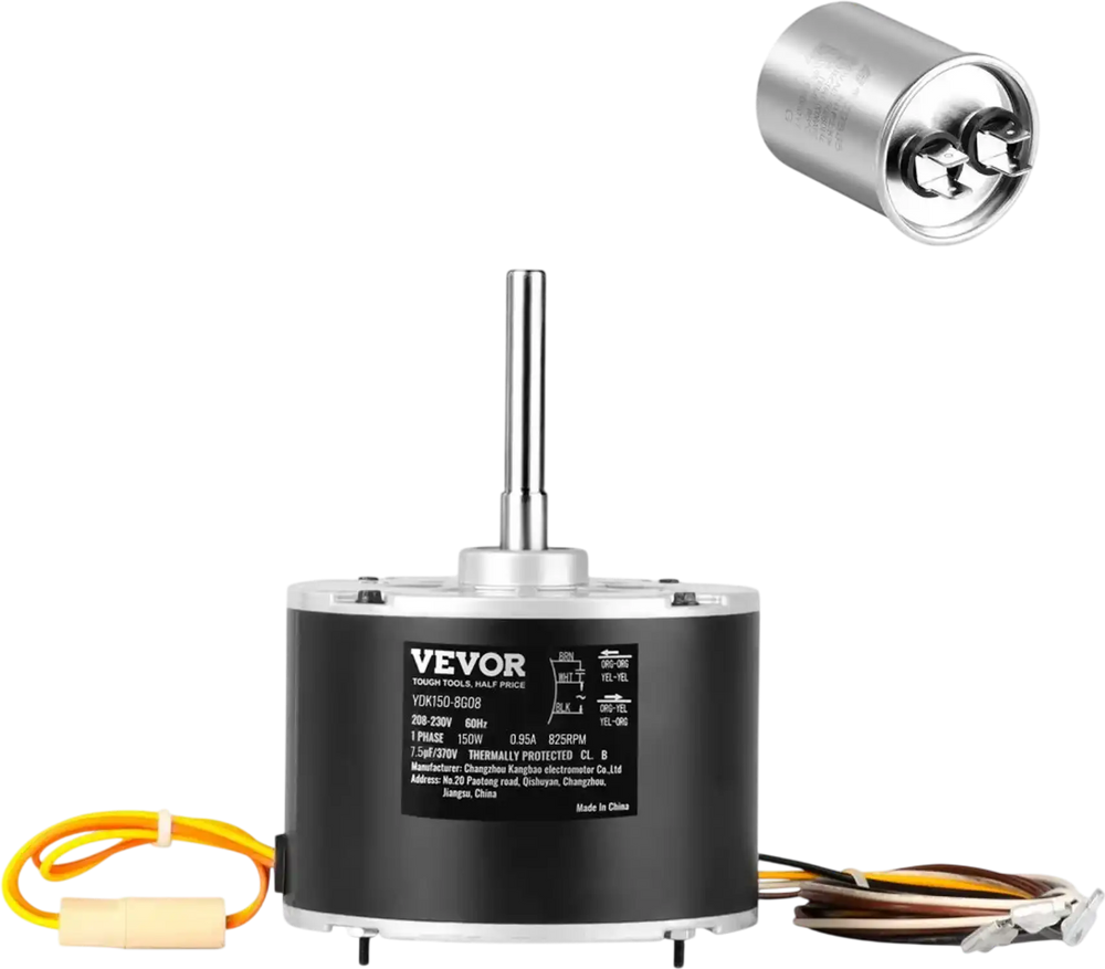 VEVOR Condenser Fan Motor 5KCP39GFS166S, 3S003, 1/5 HP 208-230V, 825RPM, OEM Standard Upgraded Replacement Condenser Motor Reversible Rotating, Explosion-proof CBB65 7.5μF/370V Capacitor