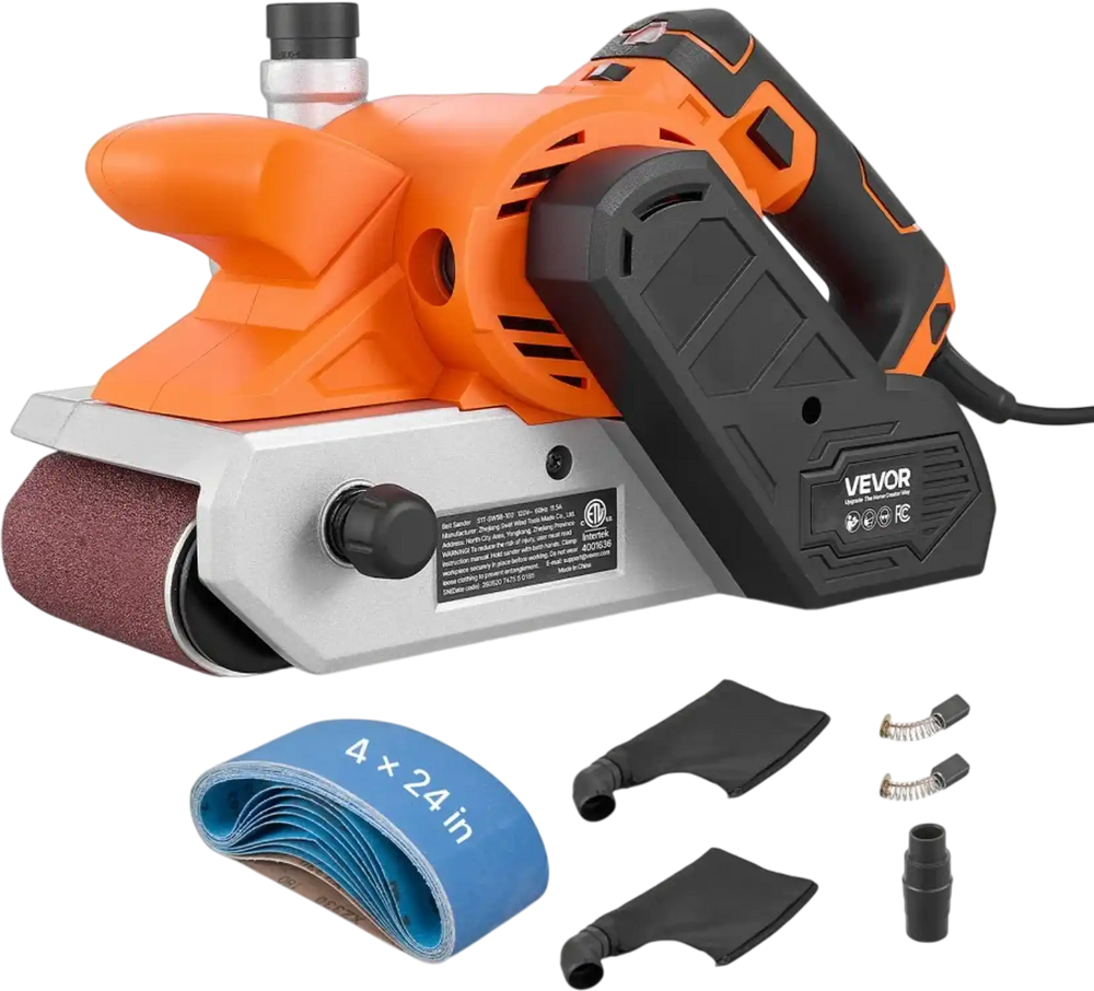 VEVOR 11.5A Belt Sander 4" x 24" Woodworking Belt Sander 6 Variable Speeds, 900-1550 FPM Sanding Machine with 10PCS Sanding Belts, 2 Dust Bags & 2-in-1 Vacuum Adapter for Woodworking Projects