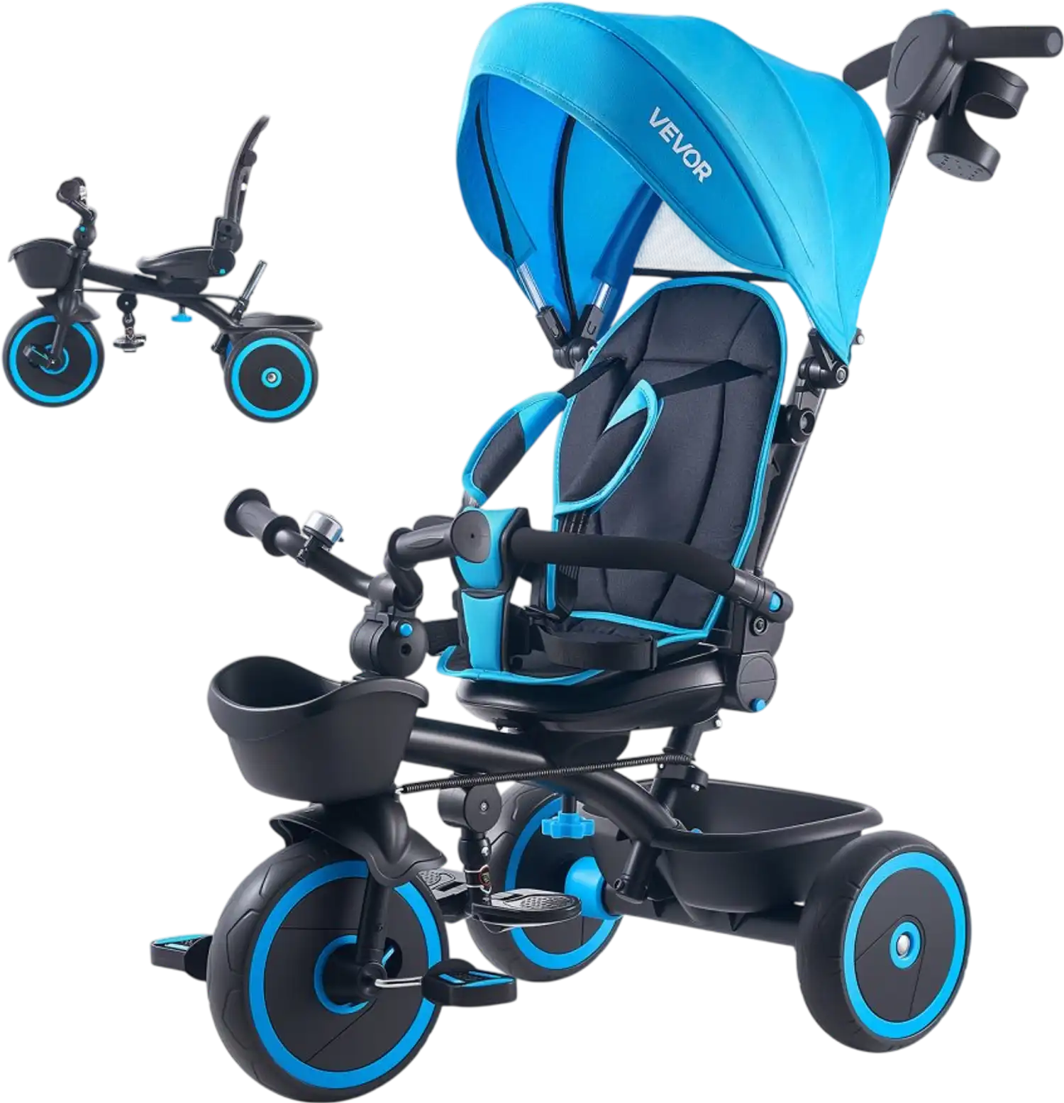 Vevor Tricycle 6-in-1 Toddler Tricycle Stroller with Parent Push Handle Canopy Blue Black New