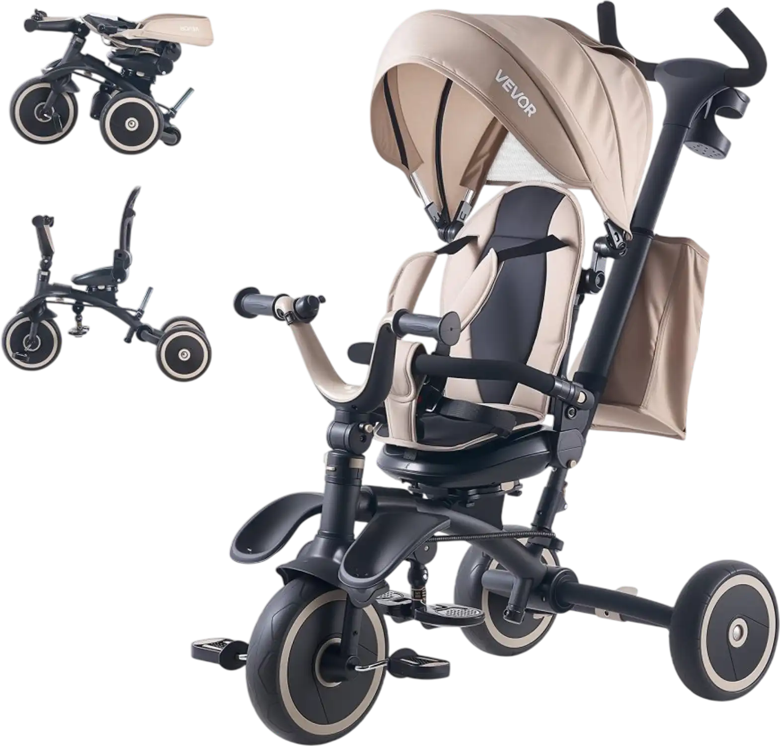 Vevor Tricycle Toddler 7-in-1 Stroller with Parent Push Handle Canopy Rotating Seat Storage New