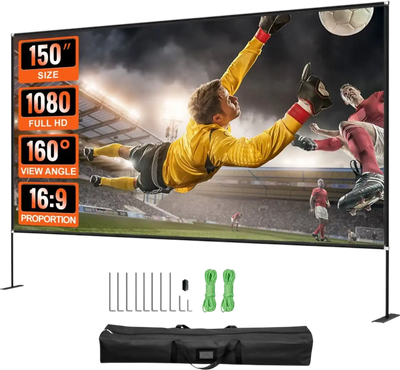 VEVOR Projector Screen with Stand 150inch Portable Movie Screen 16:9 4K HD Wide Angle Outdoor Projector Screen Stand Easy Assembly with Storage Bag for Home Theater Office Outdoor Use