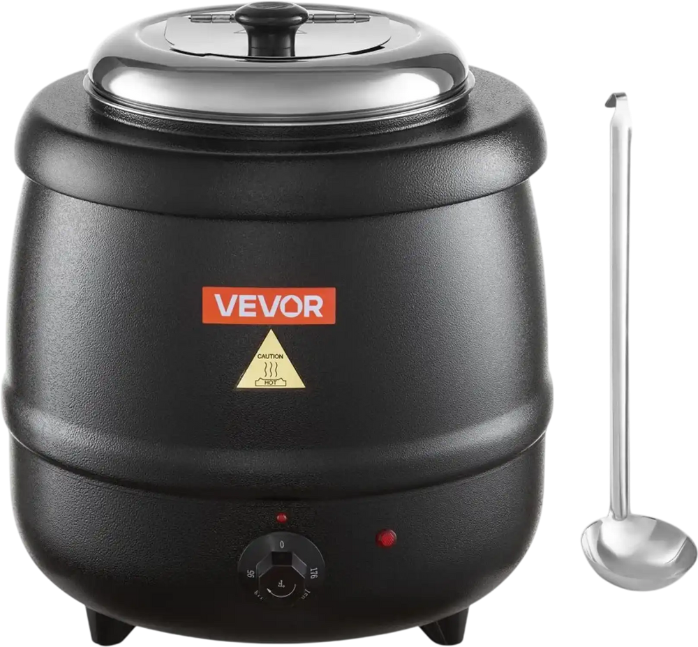 VEVOR Electric Soup Warmer, 10QT Commercial Soup Kettle with 304 Stainless Steel Detachable Insert Pot, 95~176°F Adjustable Temperature, Soup Station for Restaurant and Big Family, Black