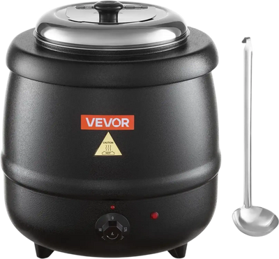 VEVOR Electric Soup Warmer, 10QT Commercial Soup Kettle with 304 Stainless Steel Detachable Insert Pot, 95~176°F Adjustable Temperature, Soup Station for Restaurant and Big Family, Black