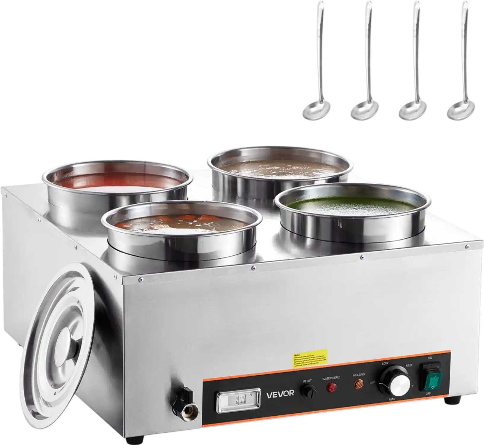 Vevor Soup Warmer Commercial 4 x 6.34 qt Stainless Steel Bain Marie Food Warmer New