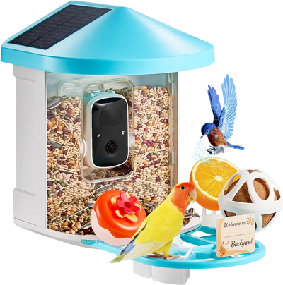 VEVOR Smart Bird Feeder with Camera, 2K HD AI Identify 10000+ Bird Species, Solar-Powered Bird Watching Camera with Auto Capture & Instant Notify, Wireless Outdoor Gift for Bird Lover (3 Solar Panels)