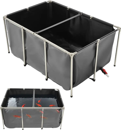 VEVOR Canvas Fish Pond, 270 Gal Above Ground Fish Pond, PVC Koi Tank with Clear Viewing Panel, Rectangular Goldfish Tank with Stainless Steel Frame & Drain Valve, for Breeding Koi, Irrigation(Black)