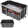 VEVOR Canvas Fish Pond 200 Gal Above Ground Fish Pond Black PVC Koi Tank, Rectangular Goldfish Tank with Clear Viewing Panel, Stainless Steel Frame and Drain Valve, for Breeding Koi and Irrigation