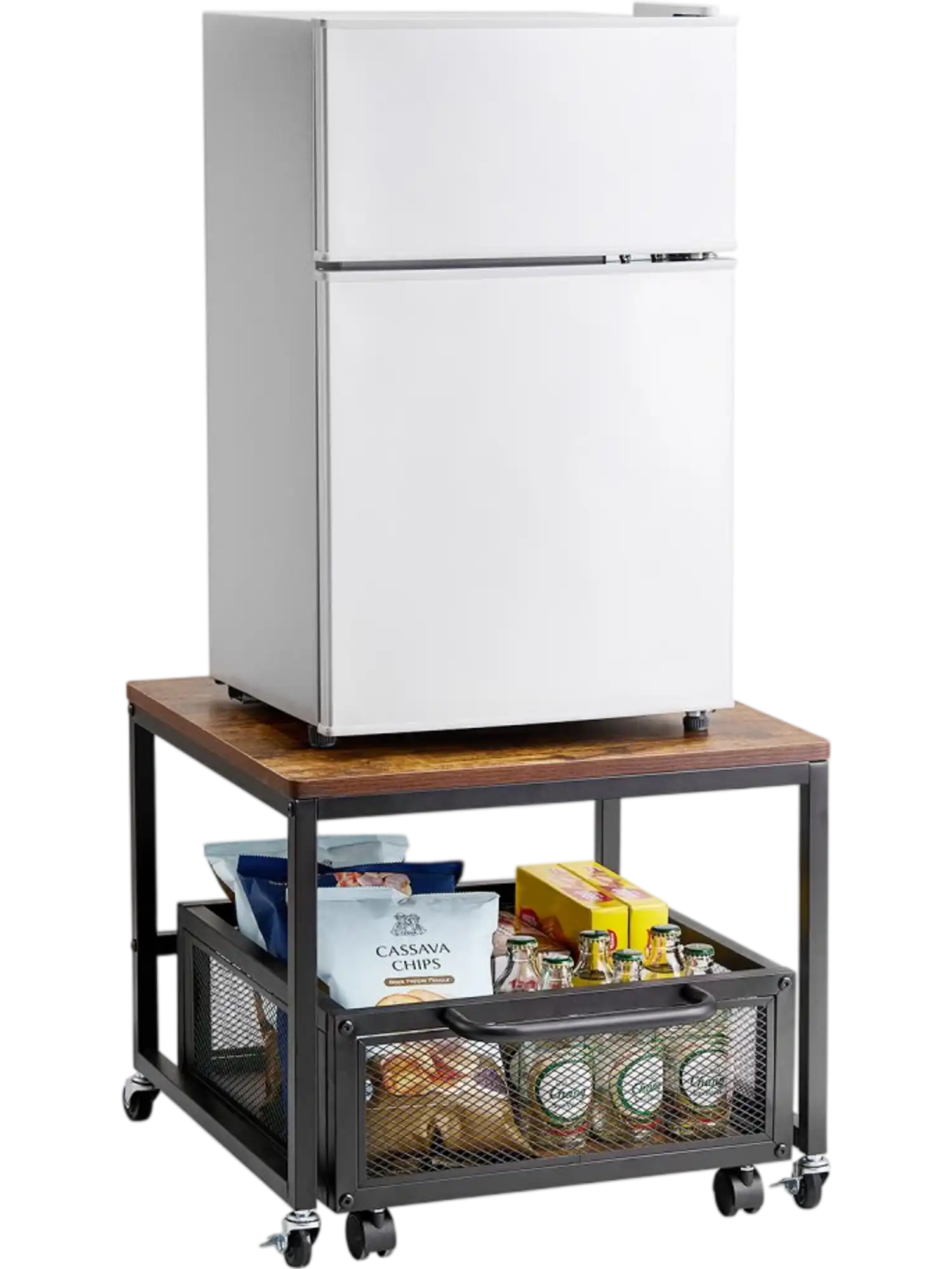Vevor Mini Fridge Stand with Storage Cart Light Brown New