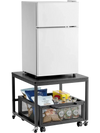 VEVOR Mini Fridge Stand with Storage, 198 lbs Mini Fridge Table with Movable Storage Cart & Swivel Wheels, Beverage Refrigerator Stand for Coffee Bar, Mini Fridge Organizer for Office Home Dorm, Black