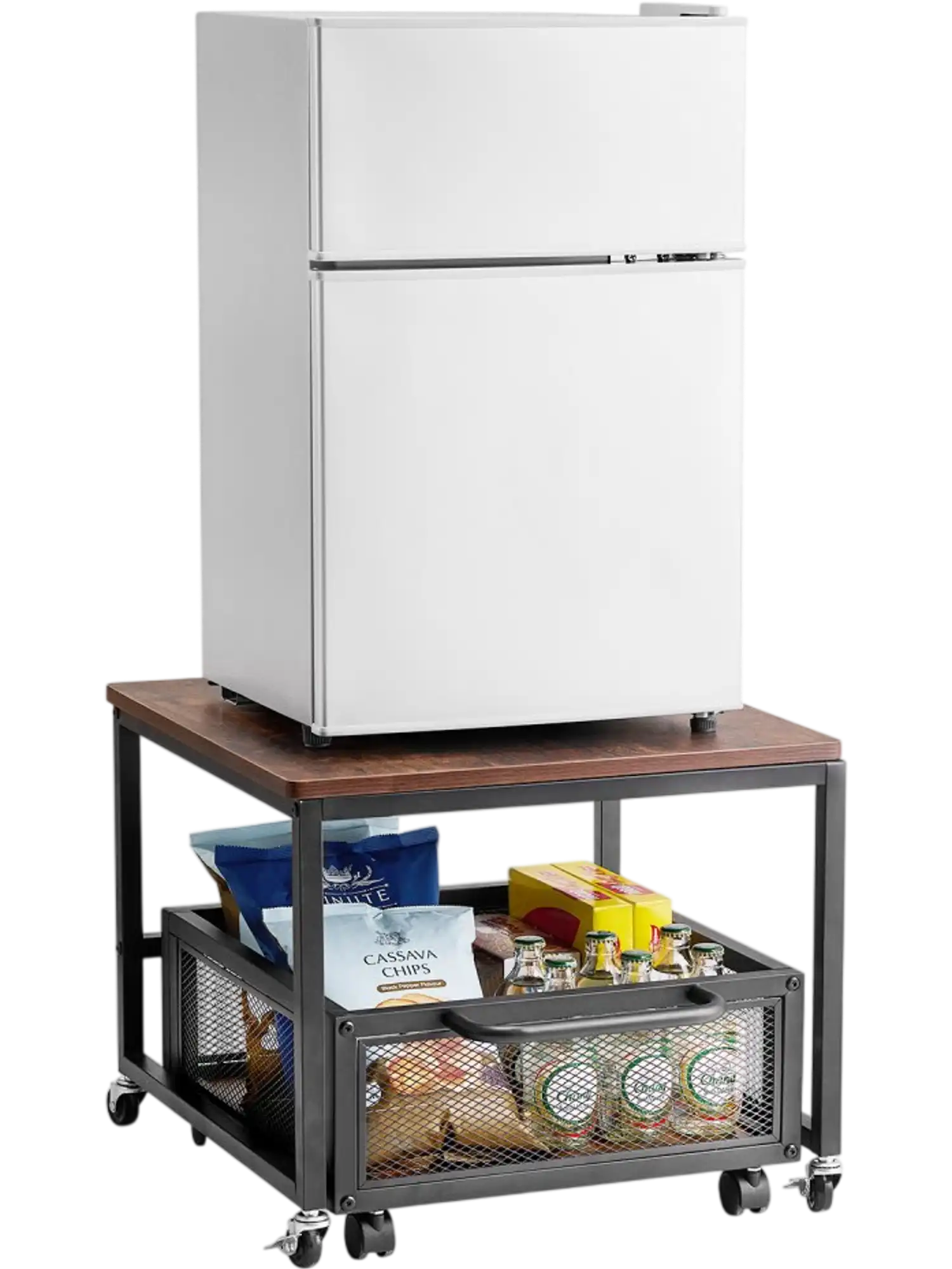 Vevor Mini Fridge Stand with Storage Cart Dark Brown New