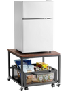 VEVOR Mini Fridge Stand with Storage, 198 lbs Mini Fridge Table with Movable Storage Cart & Swivel Wheels, Beverage Refrigerator Stand for Coffee Bar, Mini Fridge Organizer for Home Dorm, Dark Brown