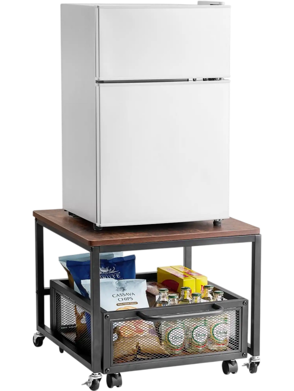 VEVOR Mini Fridge Stand with Storage, 198 lbs Mini Fridge Table with Movable Storage Cart & Swivel Wheels, Beverage Refrigerator Stand for Coffee Bar, Mini Fridge Organizer for Home Dorm, Dark Brown
