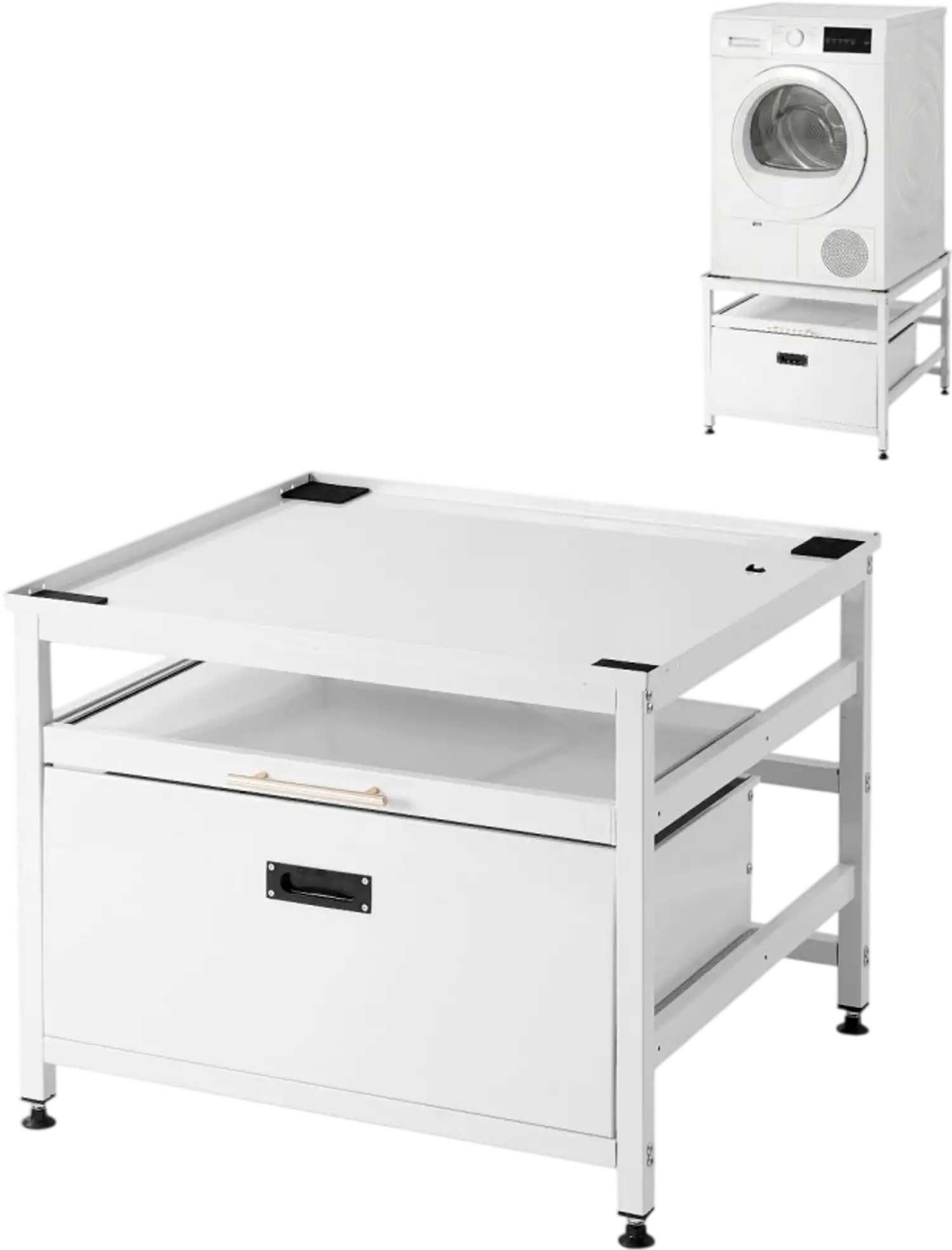 Vevor Laundry Pedestal Universal Fit Washer and Dryer Stand with Pull-Out Tray and Storage Space White New
