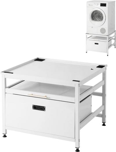 Vevor Laundry Pedestal Universal Fit Washer and Dryer Stand with Pull-Out Tray and Storage Space White New