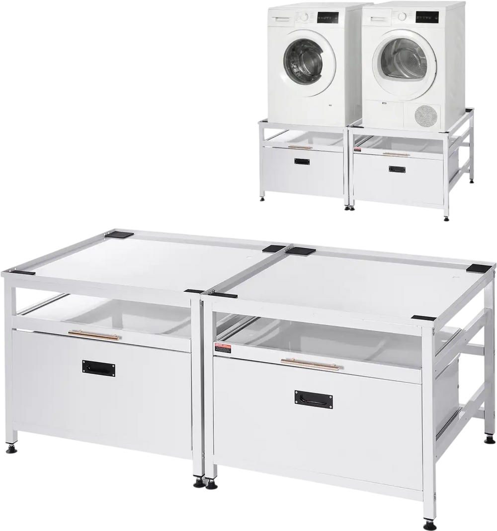 VEVOR Laundry Pedestal, 22.6 in Height, 29 x 29 in Washer and Dryer Pedestals with Pull-out Tray and Storage Space, 800 lbs Load Capacity, Non-Slip Feet Washing Machine Stand Universal, White, 2 Pack