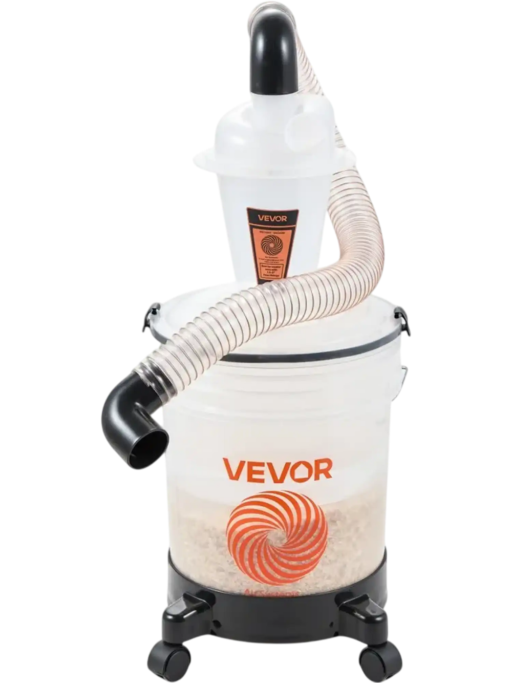 VEVOR Cyclone Dust Separator Kit, 5 Gallon Bucket 2 in O.D. Dust Collector, for Woodworking and Shop Wet/Dry Vacuums, with 3 ft PU Connection Hose, Elbow Adapter, Portable Casters, Translucent PP