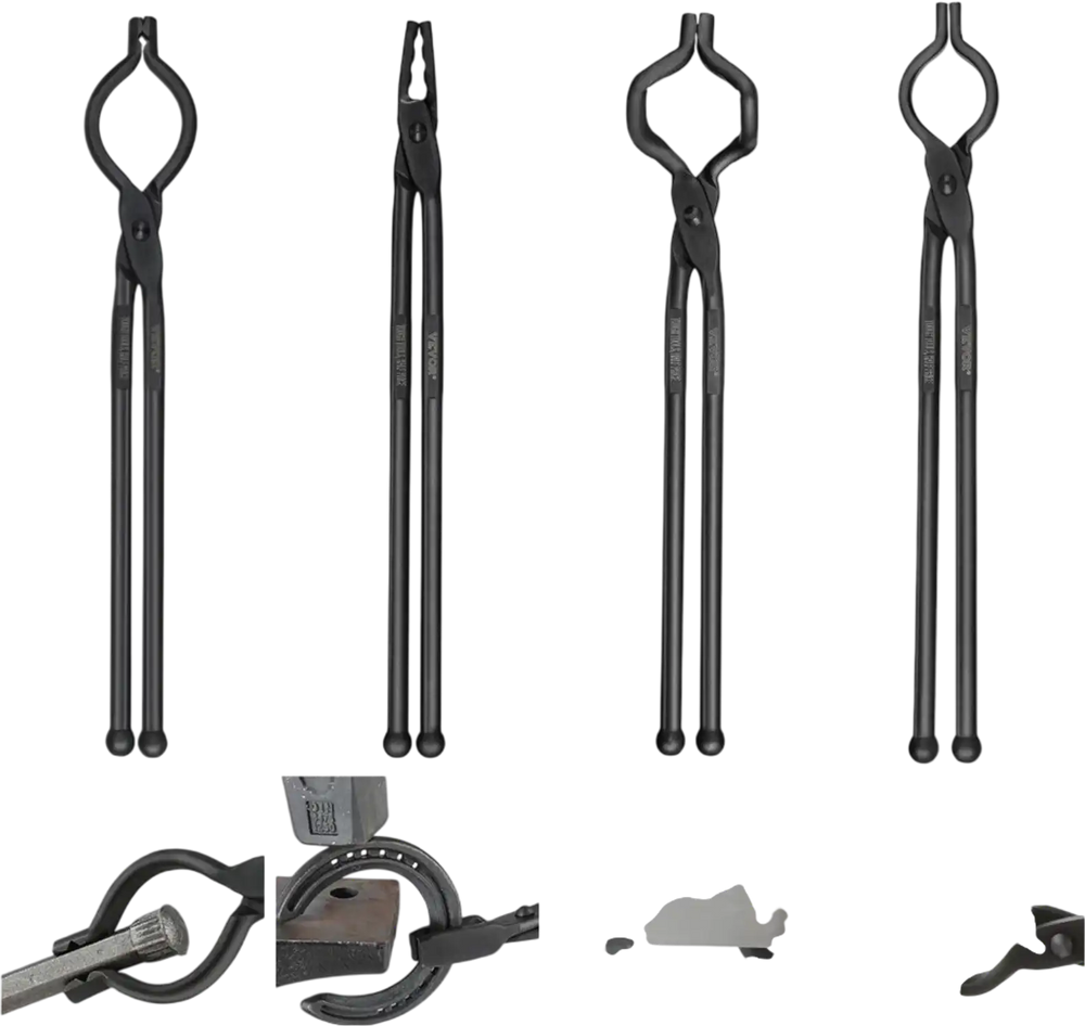 VEVOR Blacksmith Tongs, 18” 4 PCS, V-Bit Bolt Tongs, Wolf Jaw Tongs, Z V-Bit Tongs and Gripping Tongs, Carbon Steel Forge Tongs with A3 Steel Rivets, for Beginner and Seasoned Blacksmiths, Bladesmiths