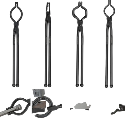 VEVOR Blacksmith Tongs, 18” 4 PCS, V-Bit Bolt Tongs, Wolf Jaw Tongs, Z V-Bit Tongs and Gripping Tongs, Carbon Steel Forge Tongs with A3 Steel Rivets, for Beginner and Seasoned Blacksmiths, Bladesmiths