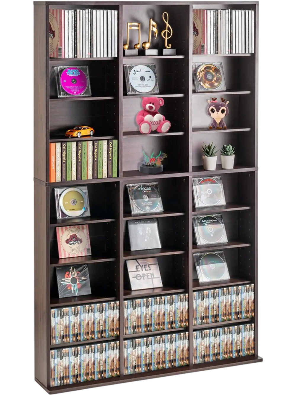 VEVOR Media Storage Cabinet, 9-layer DVD Shelf Holds up to 756 CDs, Adjustable CD Shelves 27 Compartments, Protects & Organizes Music, Movie, Video Games or Memorabilia Collections, Espresso