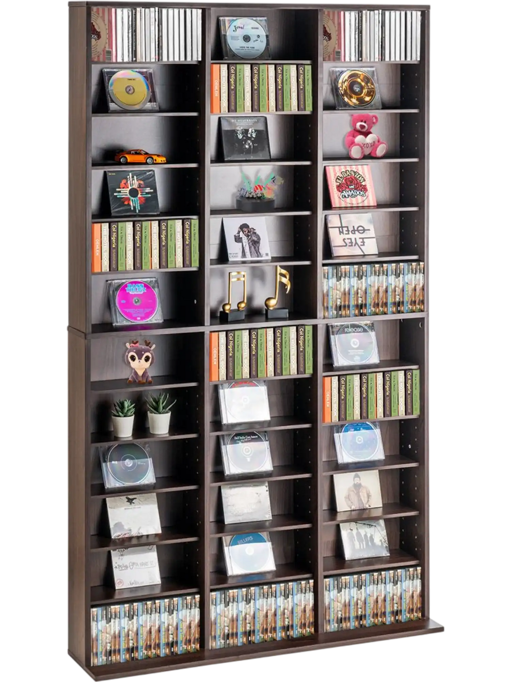 VEVOR Media Storage Cabinet, Adjustable DVD Cabinet, CD Storage Holds up to 1080 CDs, Protects & Organizes Music, Movie, Video Games or Memorabilia Collections-Espresso
