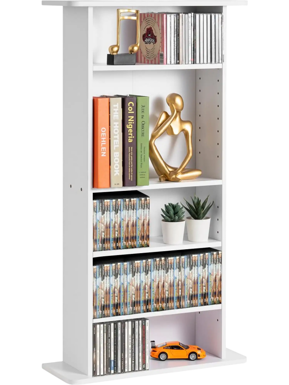 VEVOR Media Storage Cabinet, 5-layer DVD Shelf Holds up to 240 CDs, Adjustable CD Shelves, Protects & Organizes Music, Movie, Video Games or Memorabilia Collections, White