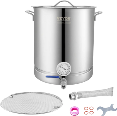 VEVOR Stainless Steel Kettle, 16 GALLON Brewing Pot, Tri Ply Bottom for Beer, Brew Kettle Pot, Home Brewing Supplies Includes Lid, Handle, Thermometer, Ball Valve Spigot, Filter, Filter Tray