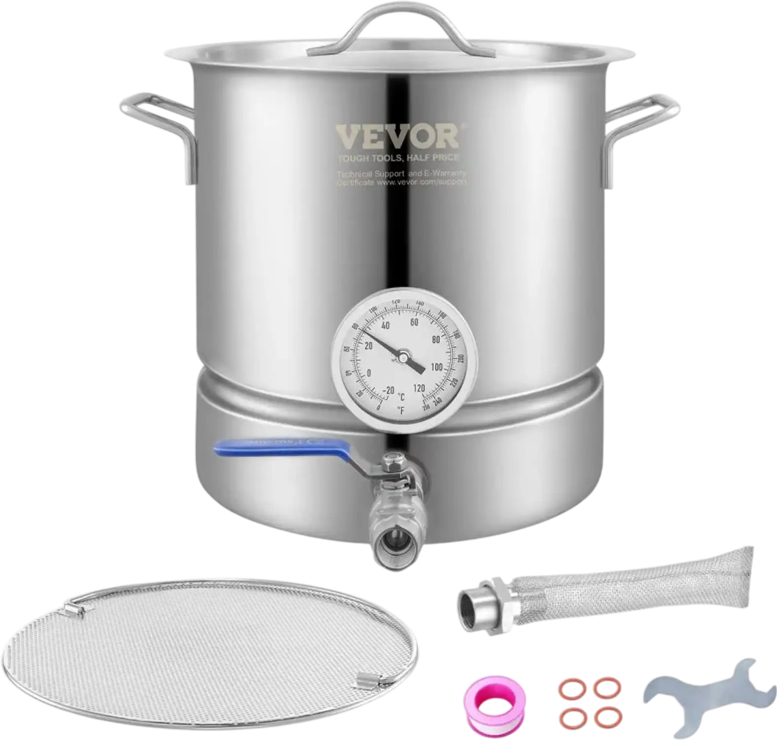 Vevor Brew Kettle 5 Gallon Stainless Steel Home Brewing Pot with Thermometer and Ball Valve New