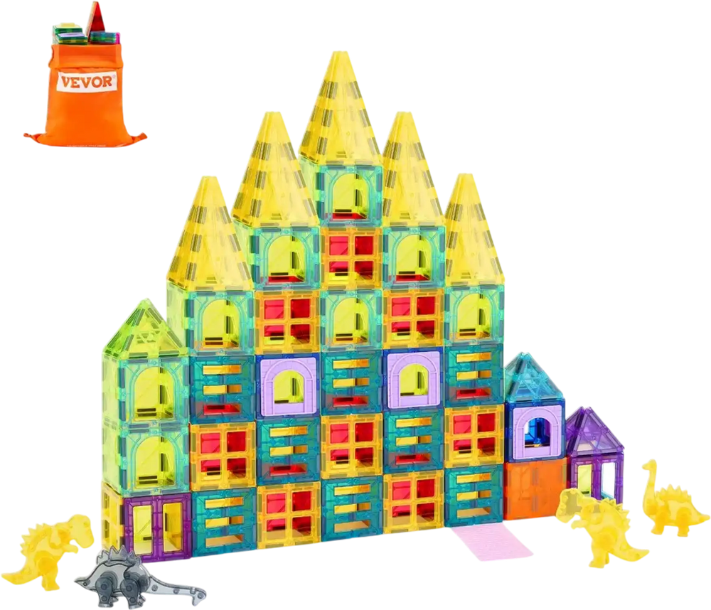 VEVOR Magnetic Tiles, 56 PCS Magnetic Animals Building Blocks for Kids, Magnet Building Set with 4 Dinosaurs, STEM Sensory Educational Construction Stacking Toys Gift for Toddlers Boys Girls Aged 3+