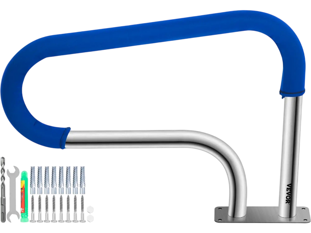 VEVOR Pool Handrail, 32 x 22.5 Swimming Pool Stair Rail, 304 Stainless Steel Stair Pool Hand Rail Rated 375lbs Load Capacity, Pool Rail with Quick Mount Base Plate, and Complete Mounting Accessories